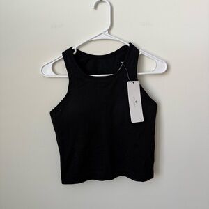 NEW CRZ YOGA Seamless Ribbed Scoop Neck Crop Tank Black Size Medium